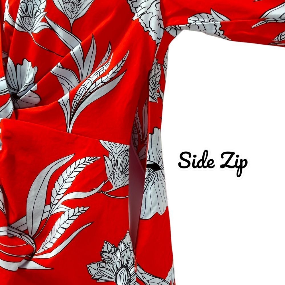 Zara Women's XS Red Floral Twist-Front Long Sleeve Button-Up Shirt Midi Dress - Picture 7 of 8